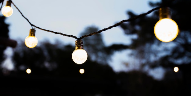 Bombilla de luz amarilla a la hora del crepúsculo