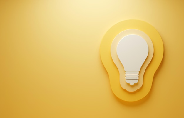 Bombilla de luz como símbolo de la idea sobre fondo amarillo Copiar espacio para texto 3d render