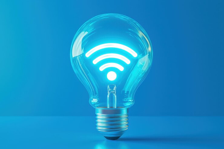 Una bombilla con un símbolo wifi en ella Concepto de tecnología y conectividad