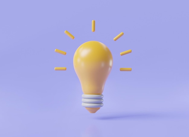Bombilla sobre fondo púrpura Iluminación Lámpara eléctrica Idea Solución Pensamiento icono Inspiración Nuevas ideas Educación Idea creativa Pensamiento Idea brillante concepto 3d render ilustración