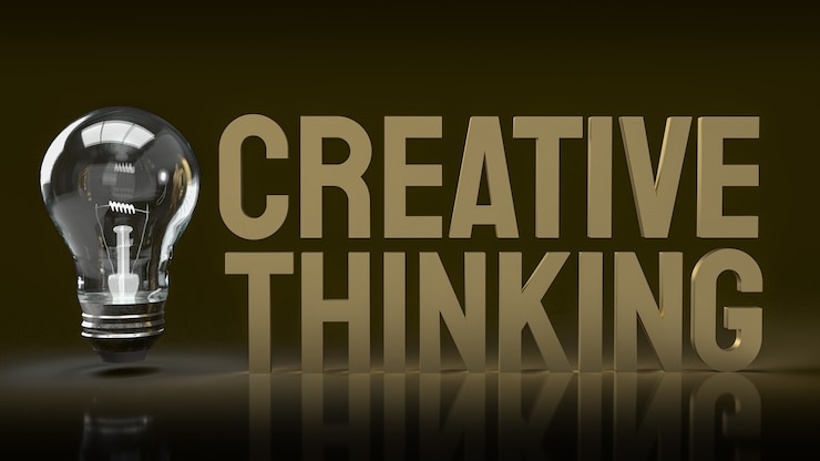 Foto la bombilla y el texto del pensamiento creativo para la representación 3d del contenido de la idea