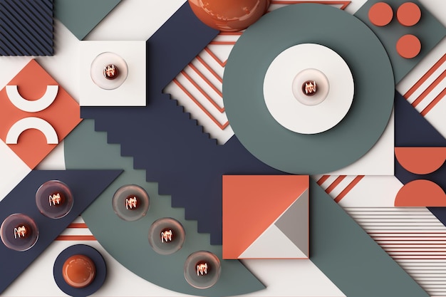 bombillas concepto composición abstracta de formas geométricas plataformas en tono azul y naranja renderización 3d