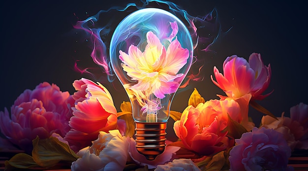 Foto bombillas de luz de arte flor 3d ia generativa