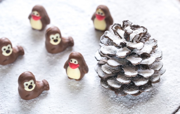 Bombons de chocolate em forma de animais