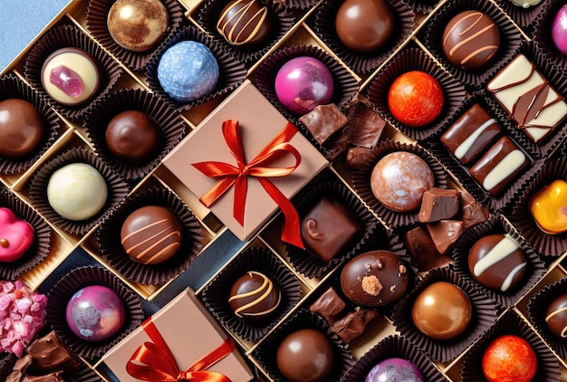 Foto bombons de chocolate em giftboxes isolados no fundo branco
