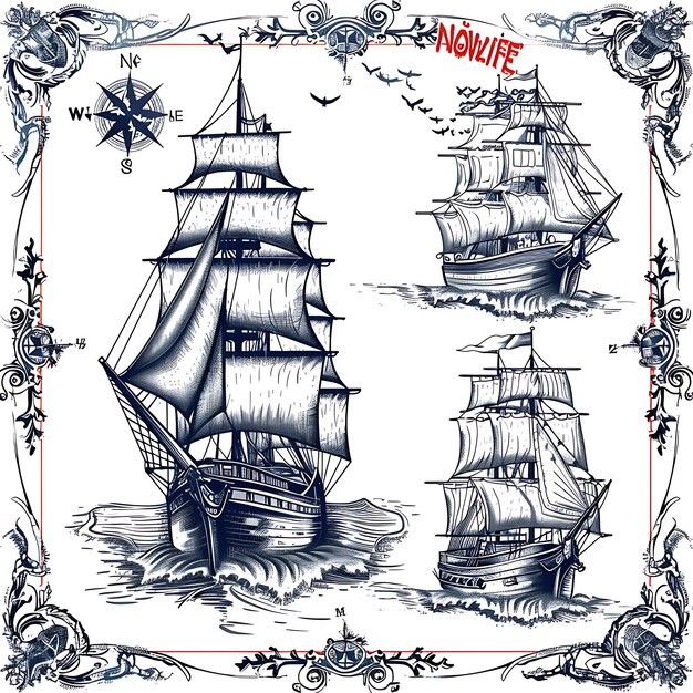 Foto bon voyage string borderlines design com motivos de navios e co border frame decoration scribble art