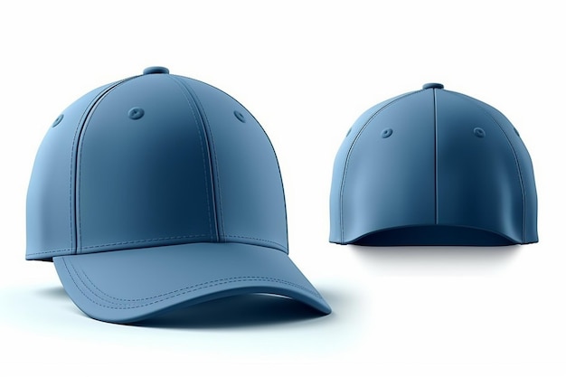 Boné de beisebol azul em ângulos de visão frontal e traseira Boné de beisebol Mockup