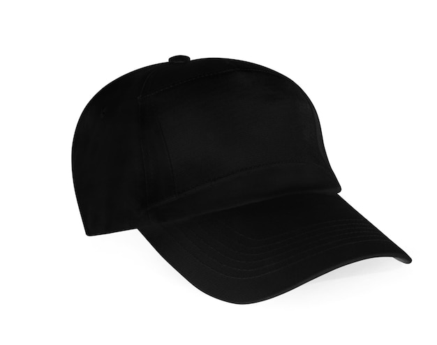 Boné de beisebol preto isolado no modelo de maquete de fundo branco modelo de acessório de chapéu esportivo