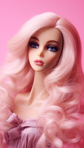 Boneca Barbie, a icônica garota rosa e loira com um fundo sonhador