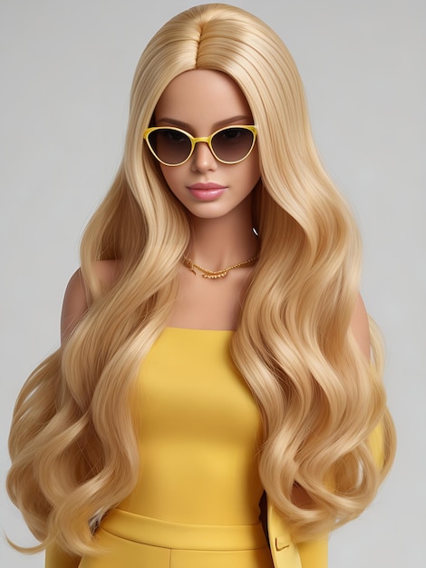 Boneca Barbie chique em terno amarelo elegante colecionável