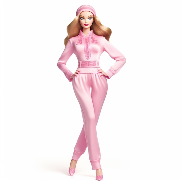 Boneca barbie com roupa rosa com sapatos rosa e chapéu rosa generative ai