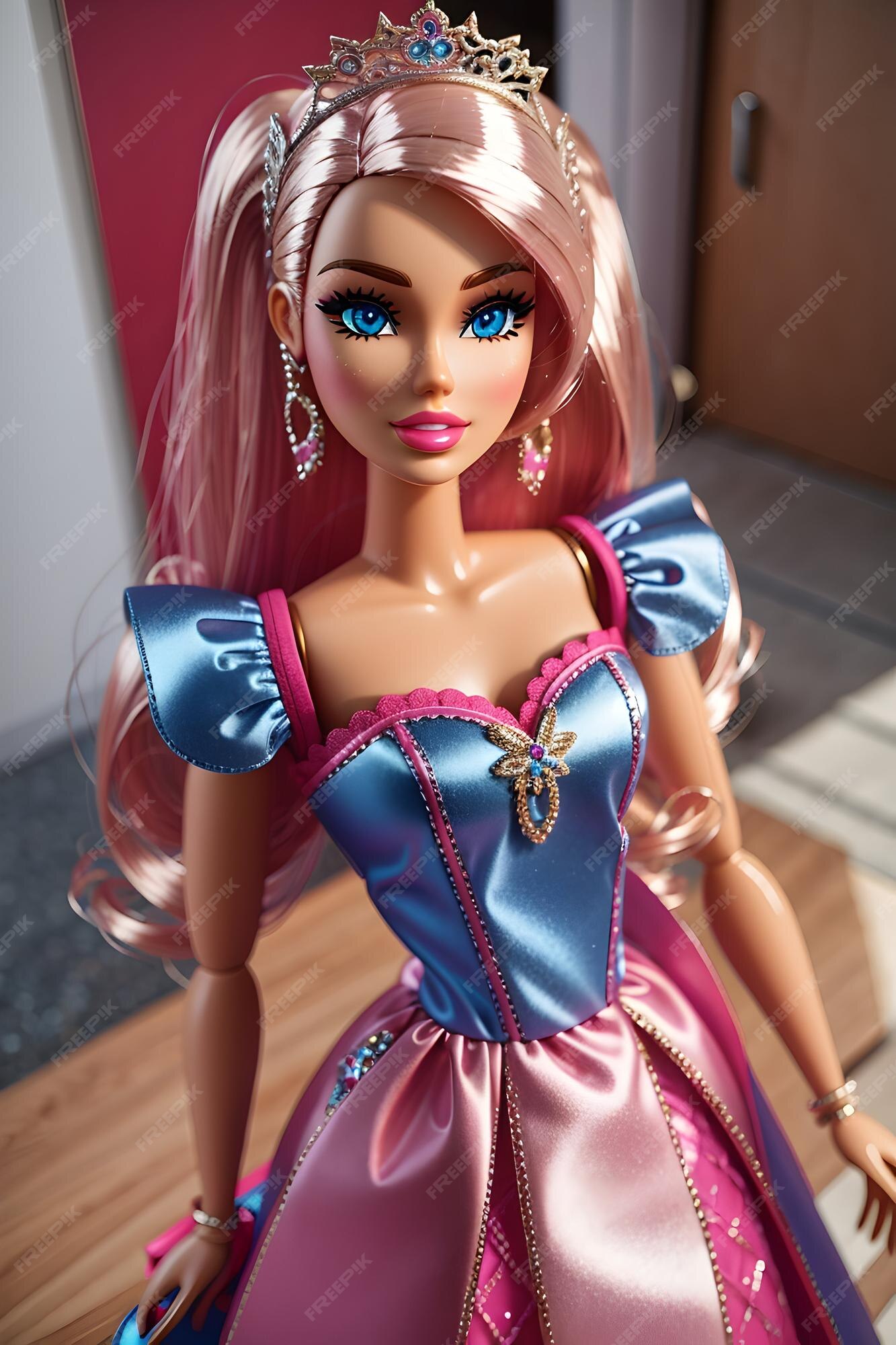 Boneca barbie com roupa rosa com bandana rosa e sapatos rosa generative ai