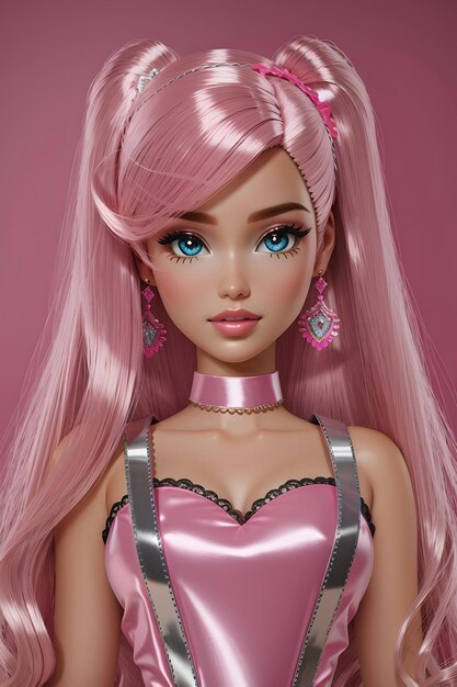 Boneca barbie com roupa rosa com bandana rosa e sapatos rosa generative ai