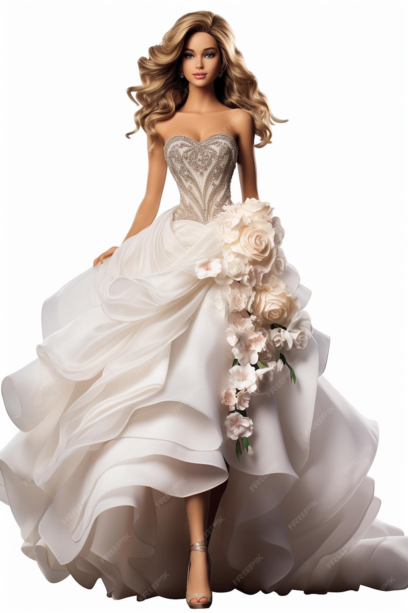 Boneca Barbie Com Vestido De Noiva Completo