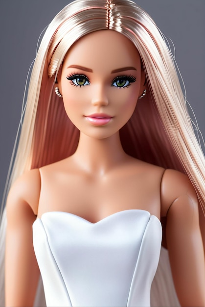 boneca barbie com vestido branco