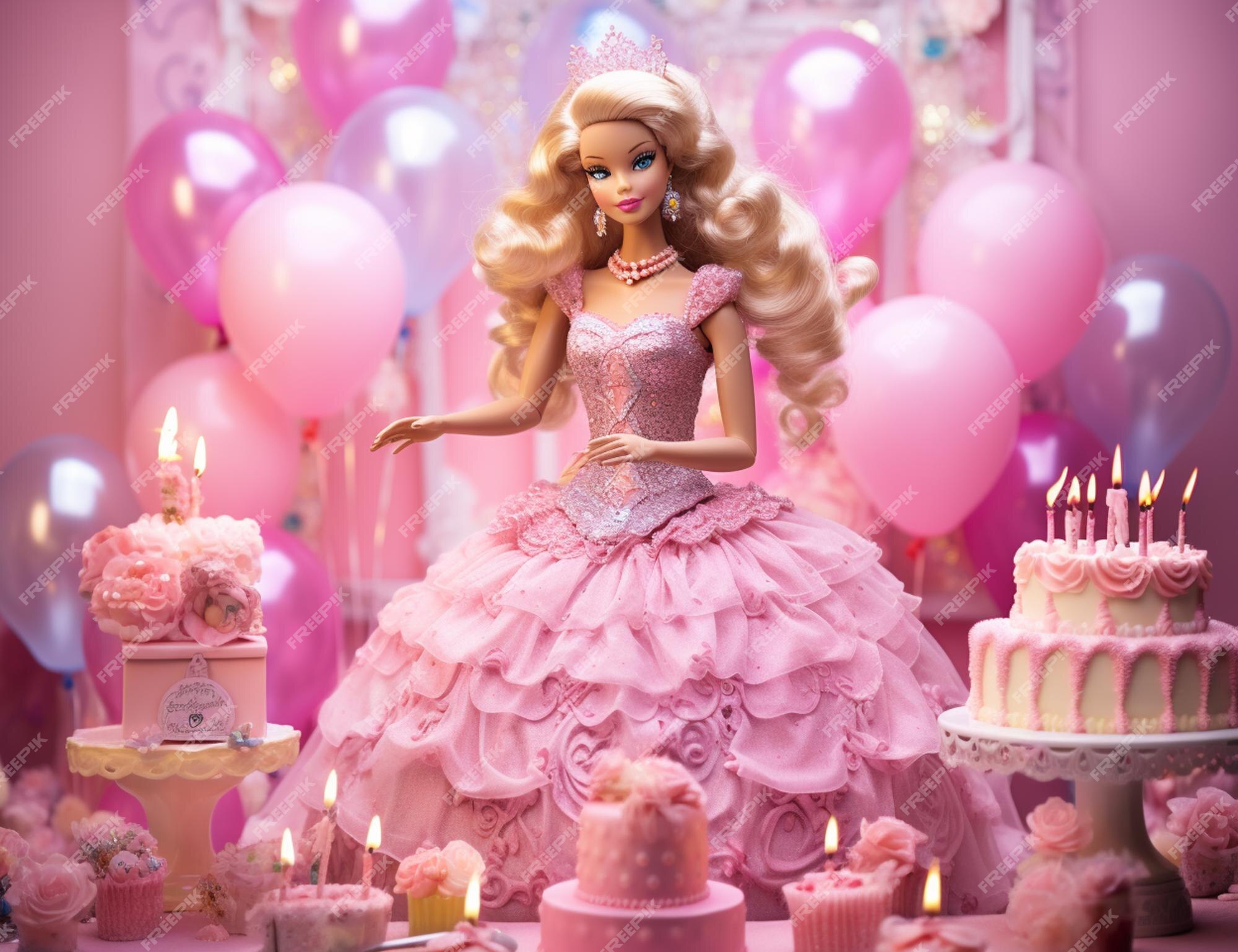 Boneca barbie com roupa rosa com sapatos rosa e chapéu rosa generative ai