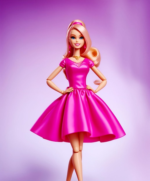 Foto boneca barbie com vestido rosa de corpo inteiro