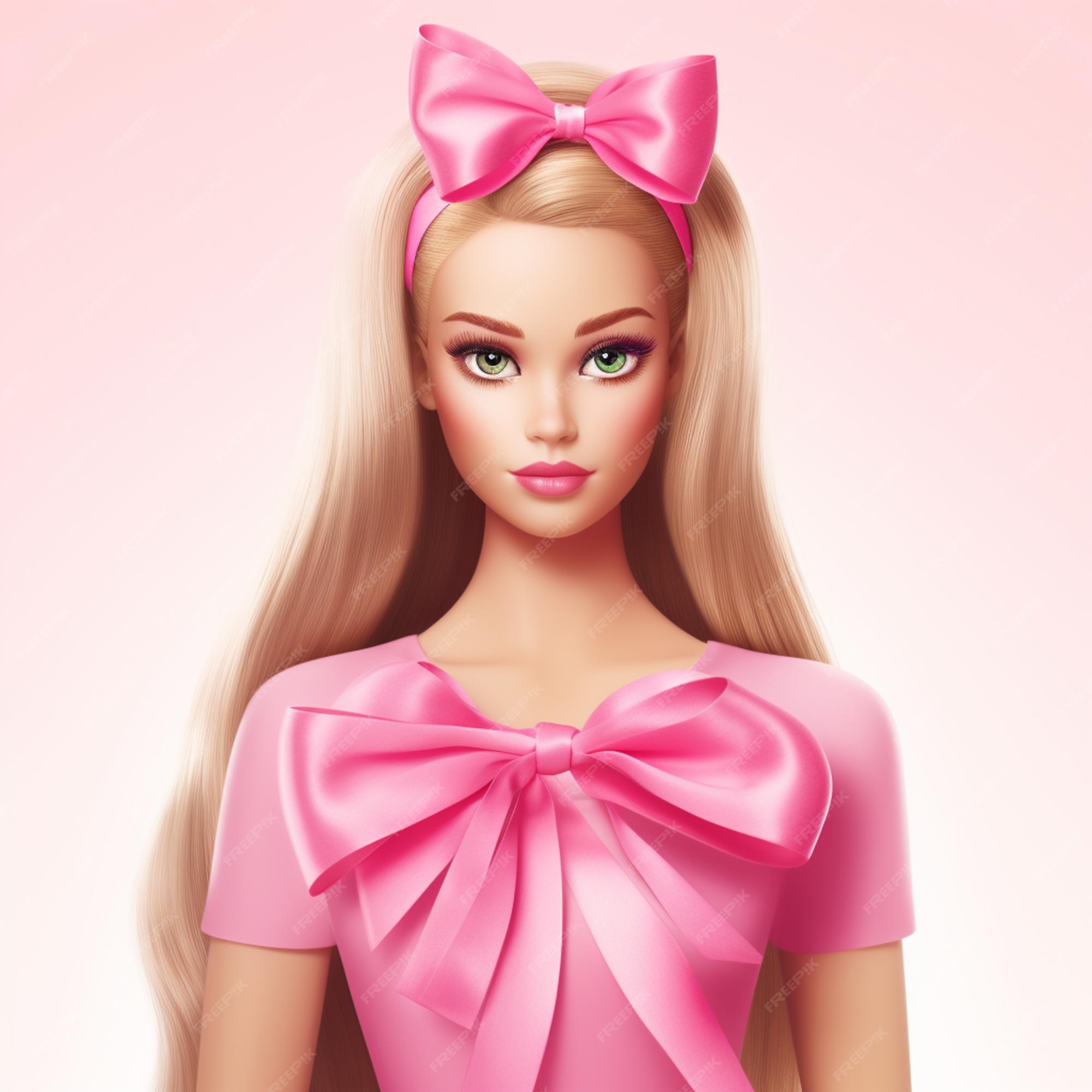 Boneca barbie com roupa rosa com bandana rosa e sapatos rosa generative ai