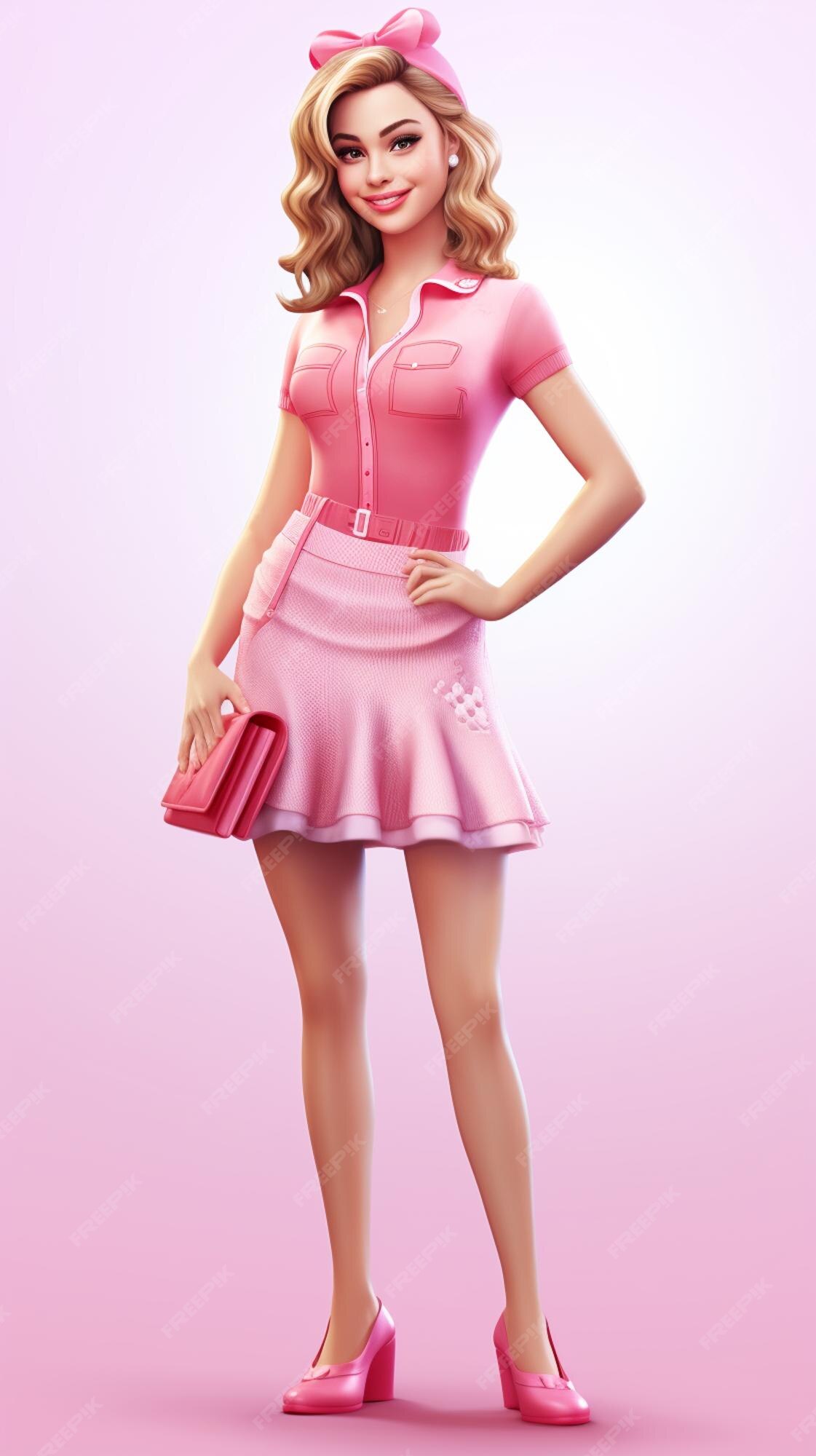 Boneca barbie com roupa rosa com sapatos rosa e chapéu rosa generative ai