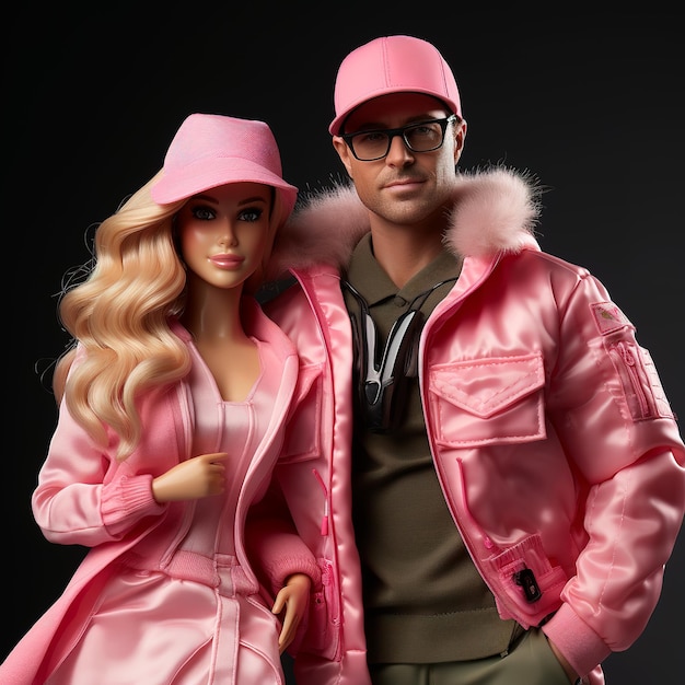 Boneca Barbie e Ken 3D vestindo roupa rosa ultra realista