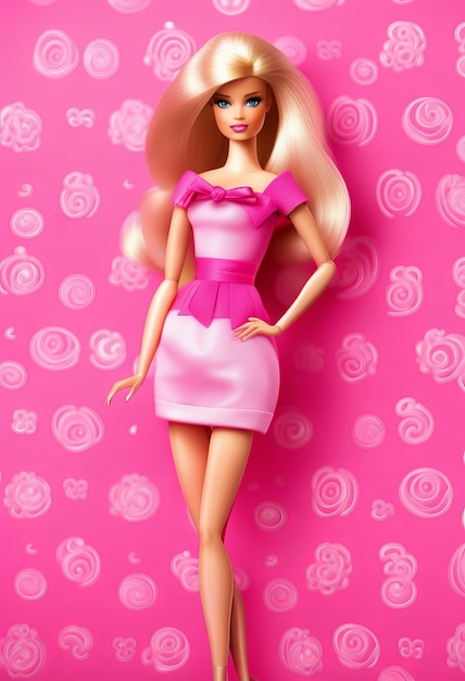 Foto boneca barbie em estilo rosa no fundo