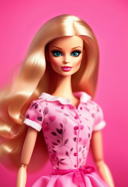 Boneca Barbie em roupa da moda ilustração de fundo rosa