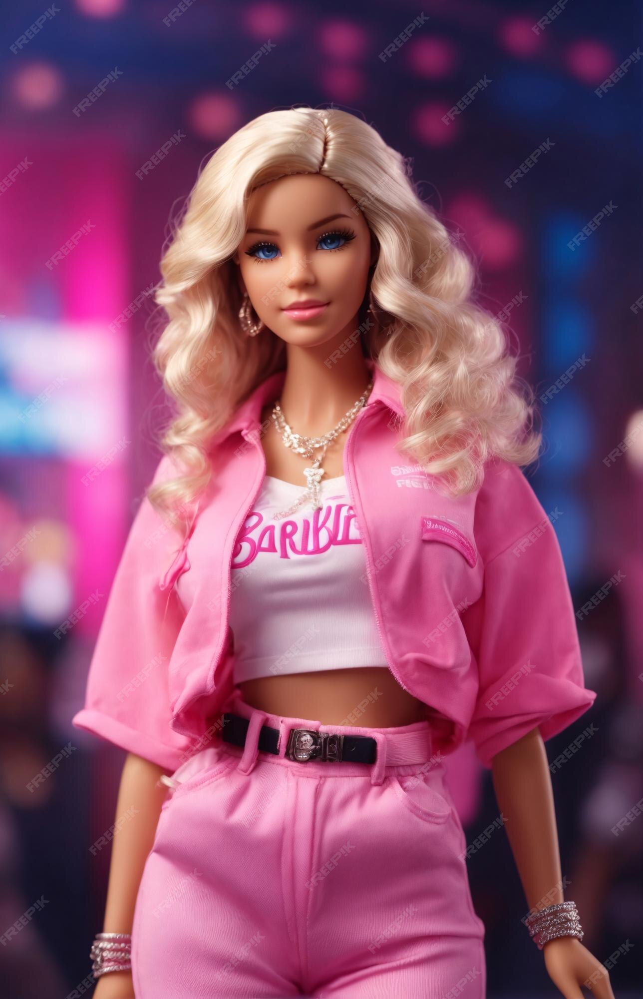 Boneca barbie em roupa de rua urbana de hip hop