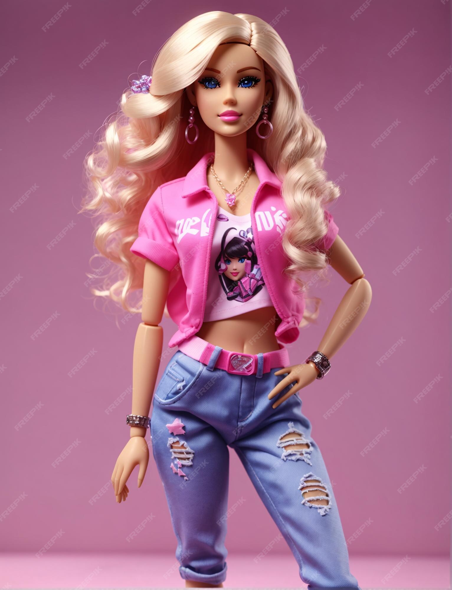 Boneca barbie em roupa de rua urbana de hip hop