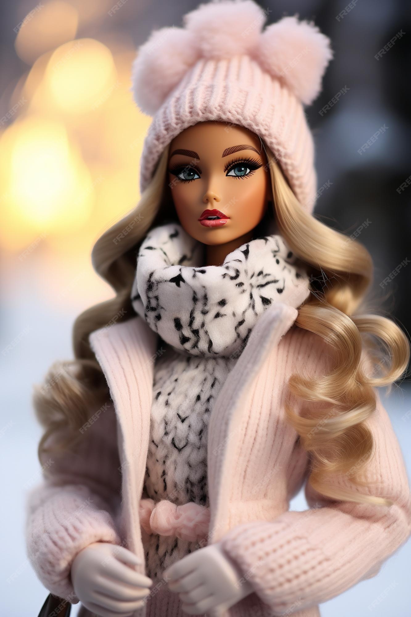 Boneca barbie em roupas de inverno da moda