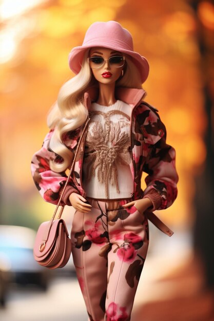 Boneca barbie em roupas de outono da moda