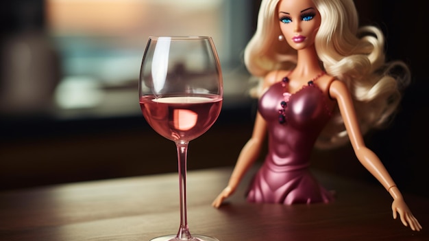 Boneca Barbie em taça de vinho