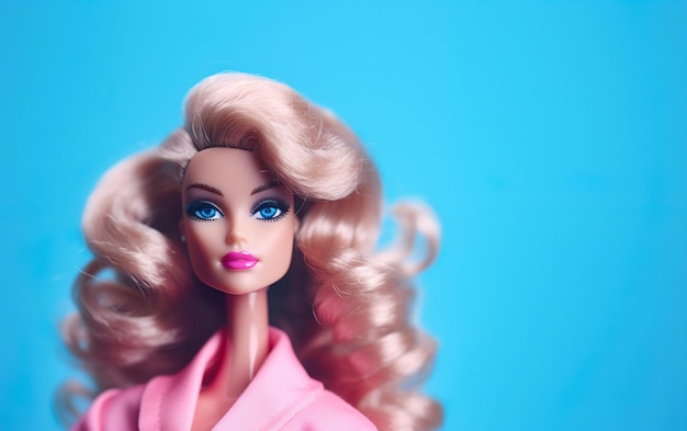 boneca Barbie em um fundo azul pastel IA IA generativa