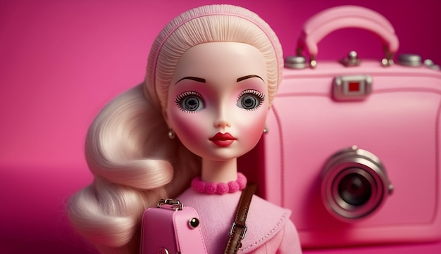 Boneca Barbie em um plano de fundo, copiar e colar texto