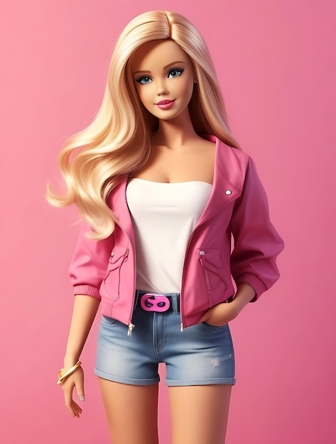 Boneca Barbie fofa roupa de menina loira fundo de papel de parede rosa