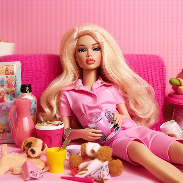 Boneca Barbie fundo de menina loira rosa