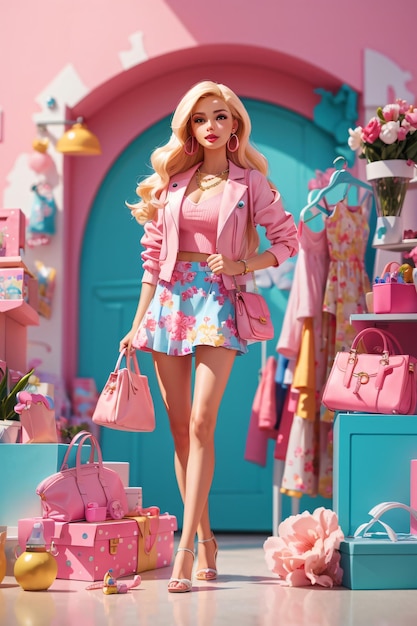 Boneca Barbie indo às compras na loja de departamentos