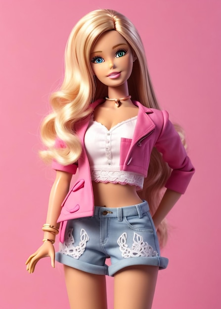 Boneca Barbie linda loira roupa rosa