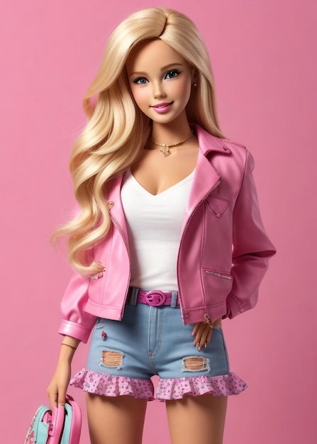 Boneca Barbie linda loira roupa rosa