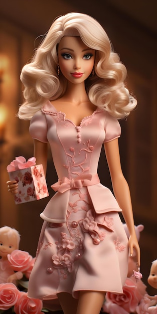 Boneca Barbie linda roupa de menina loira papel de parede rosa