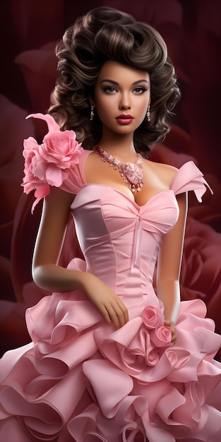 Boneca Barbie linda roupa de pele negra papel de parede rosa