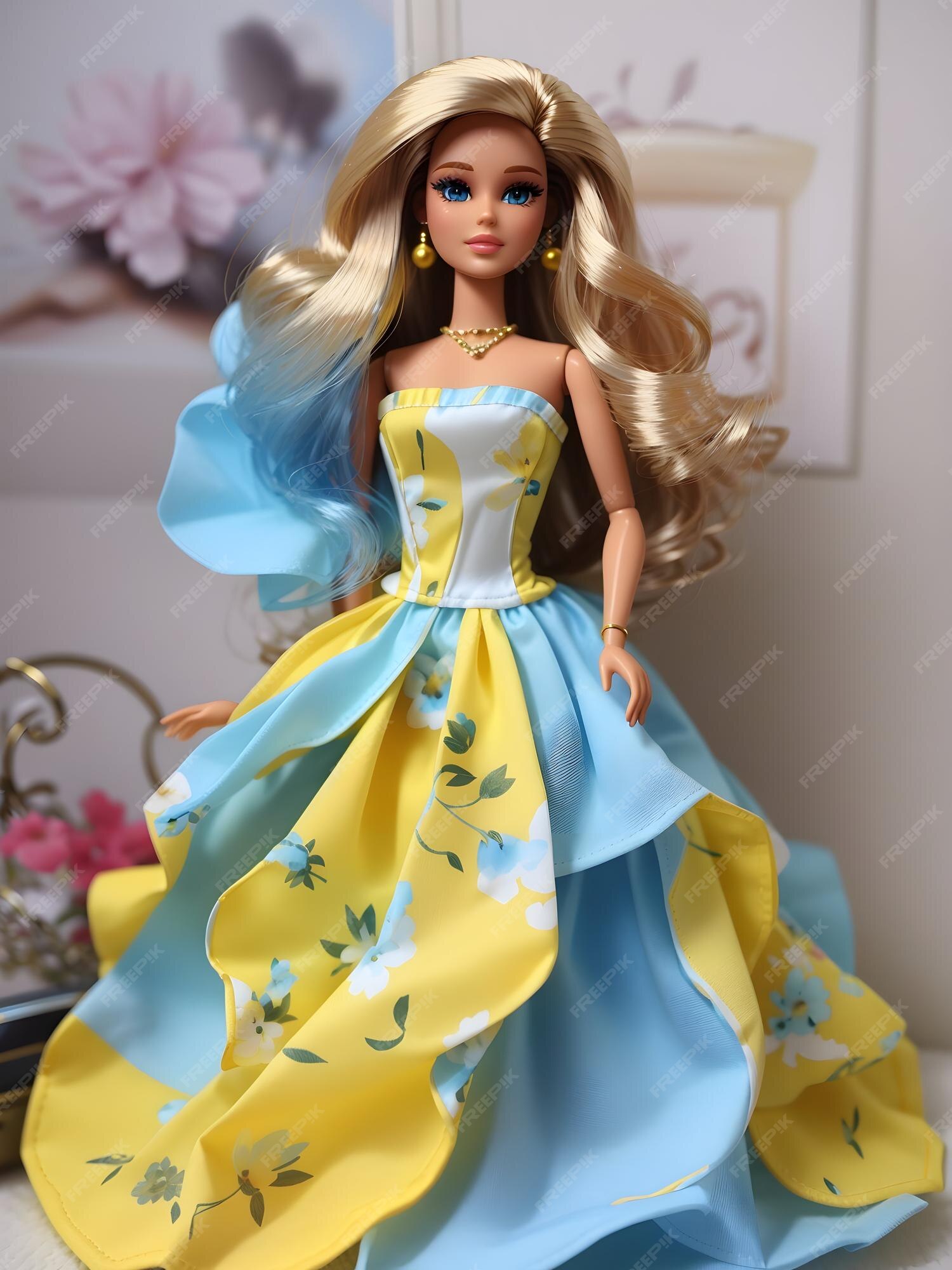 Boneca Barbie Fashionista (Loira de Vestido Azul e Amarelo