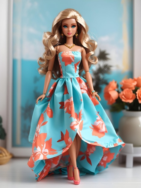 Boneca Barbie Novo Vestido de Verão Turquesa e Coral