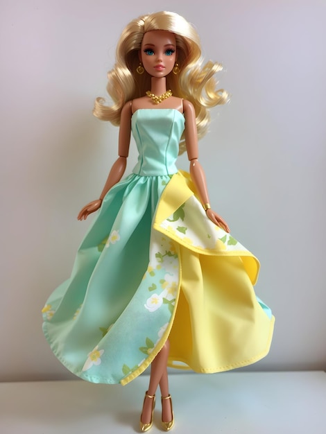 Boneca Barbie Novo vestido de verão verde menta e botão de ouro 5