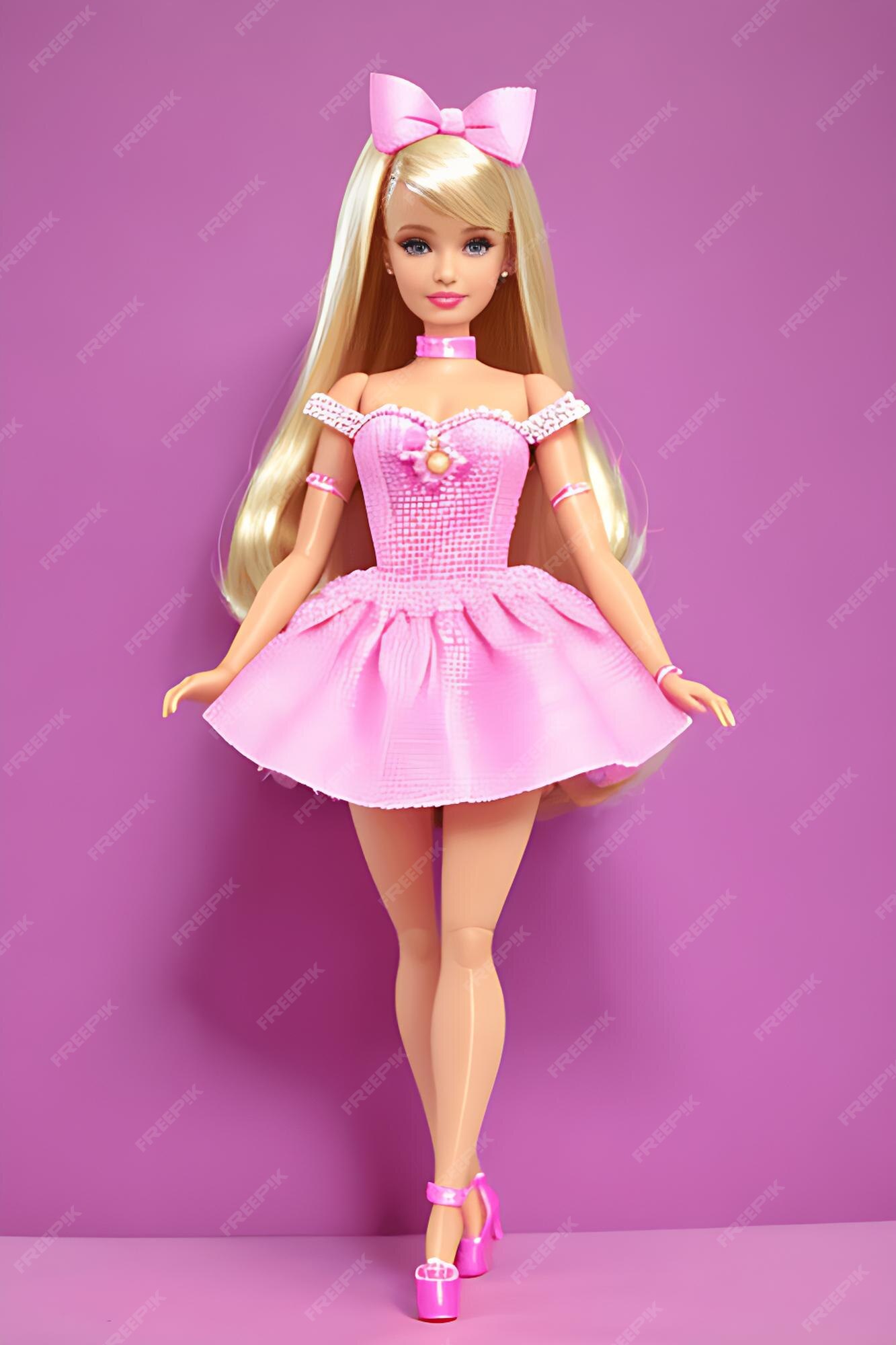 Boneca barbie fofa roupa de menina loira fundo de papel de parede rosa