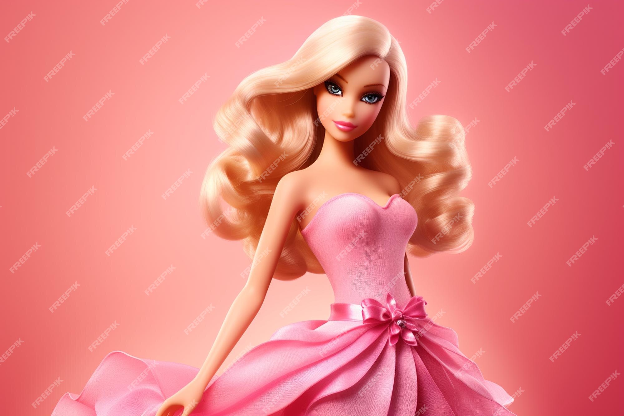 Boneca barbie fofa roupa de menina loira fundo de papel de parede rosa