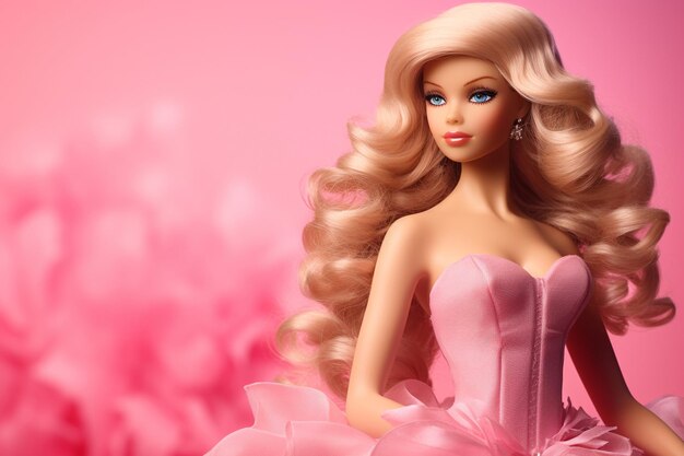 Boneca barbie fofa roupa de menina loira fundo de papel de parede rosa