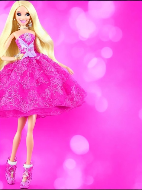 Boneca barbie fofa roupa de menina loira fundo de papel de parede rosa