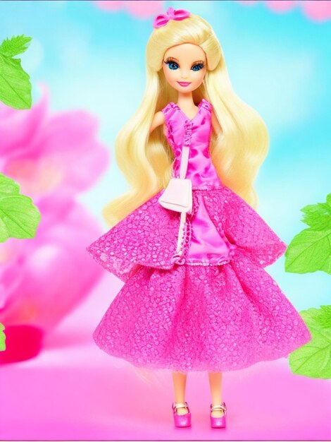 Foto boneca barbie roupa de menina loira fofa design de fundo de papel de parede rosa