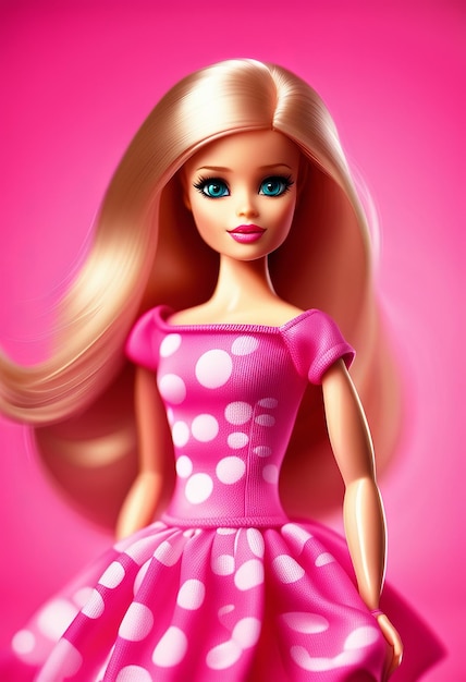 Boneca barbie fofa roupa de menina loira fundo de papel de parede rosa