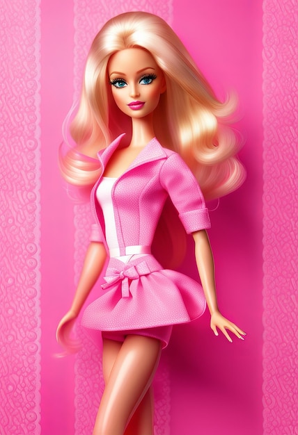 Boneca barbie roupa de menina loira fofa design de fundo de papel de parede  rosa